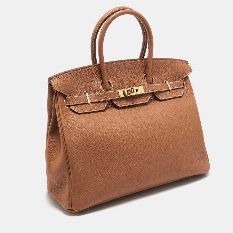 Pre Owned Hermes Gold Togo Leather Gold Finish Birkin 35 Bag