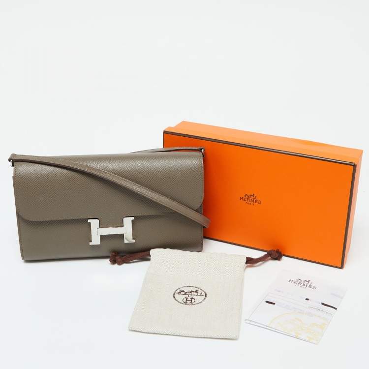 Pre Owned Hermès Gris Etain Epsom Leather Constance Long To Go Wallet