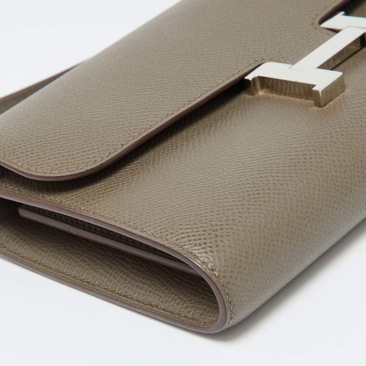 Pre Owned Hermès Gris Etain Epsom Leather Constance Long To Go Wallet