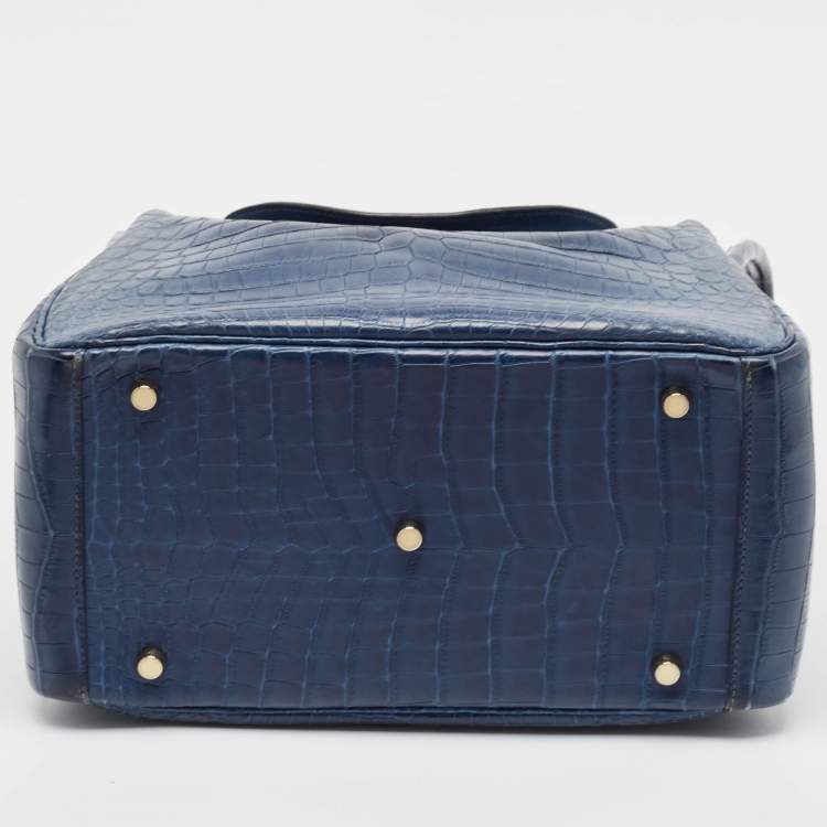 Pre Owned Hermes Blue Indigo Crocodile Niloticus Lindy 30 Bag