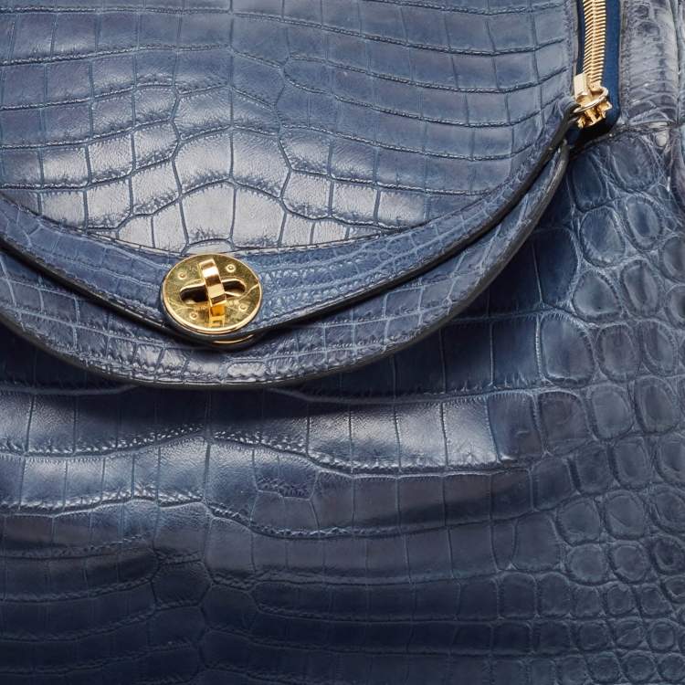 Pre Owned Hermes Blue Indigo Crocodile Niloticus Lindy 30 Bag