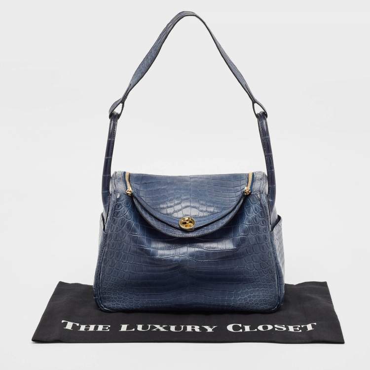 Pre Owned Hermes Blue Indigo Crocodile Niloticus Lindy 30 Bag