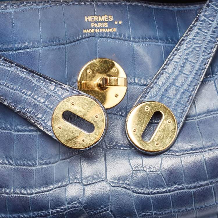 Pre Owned Hermes Blue Indigo Crocodile Niloticus Lindy 30 Bag