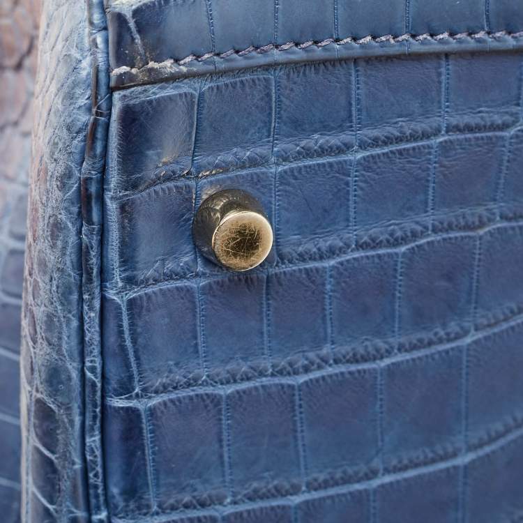 Pre Owned Hermes Blue Indigo Crocodile Niloticus Lindy 30 Bag