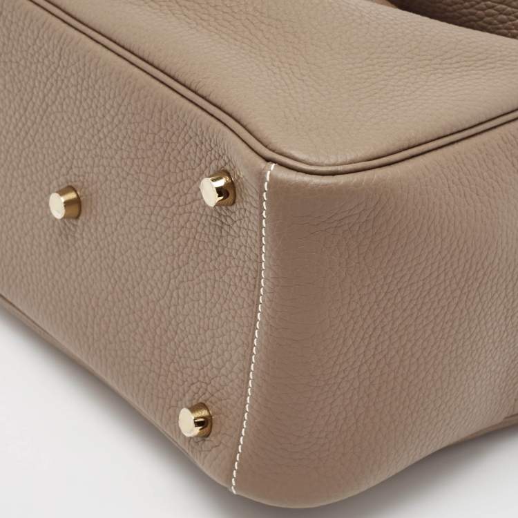 Pre Owned Hermès Etoupe Taurillon Clemence Leather Gold Finish Lindy 26 Bag