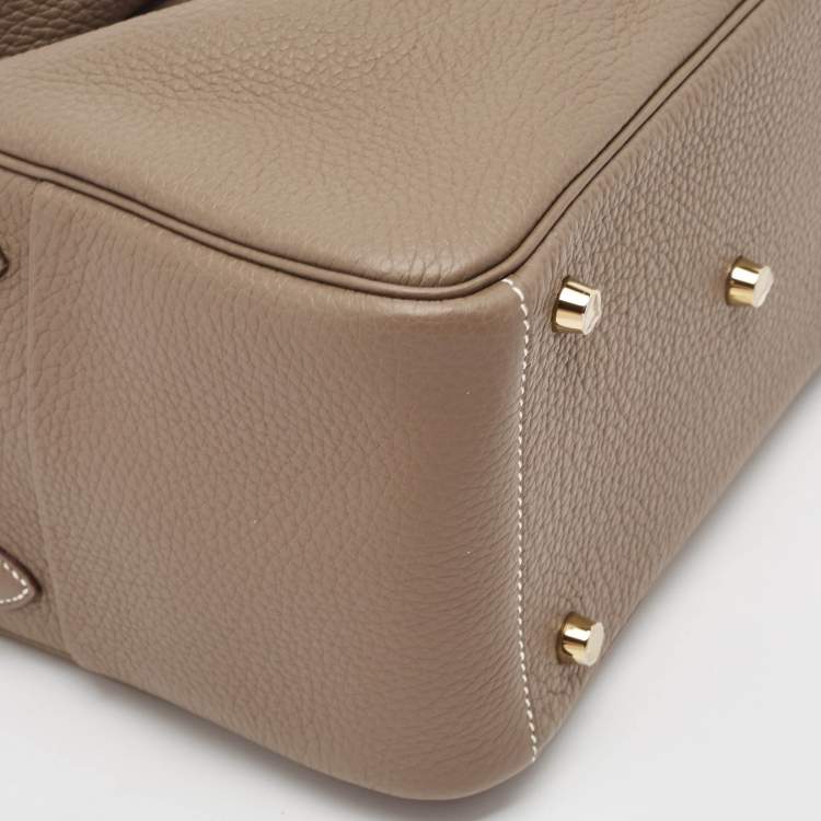 Pre Owned Hermès Etoupe Taurillon Clemence Leather Gold Finish Lindy 26 Bag
