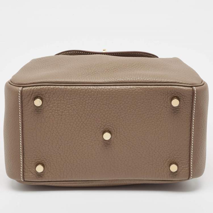 Pre Owned Hermès Etoupe Taurillon Clemence Leather Gold Finish Lindy 26 Bag