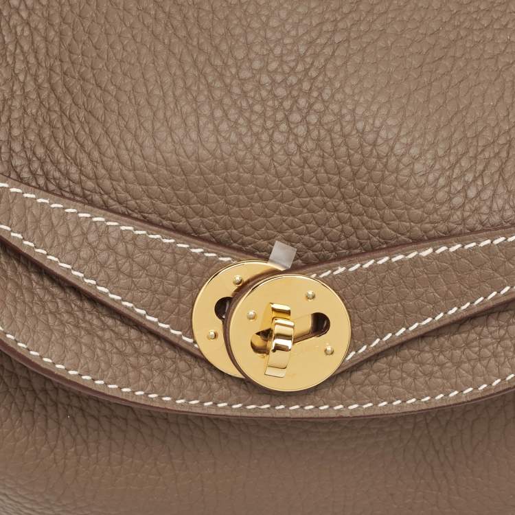 Pre Owned Hermès Etoupe Taurillon Clemence Leather Gold Finish Lindy 26 Bag