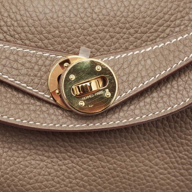Pre Owned Hermès Etoupe Taurillon Clemence Leather Gold Finish Lindy 26 Bag