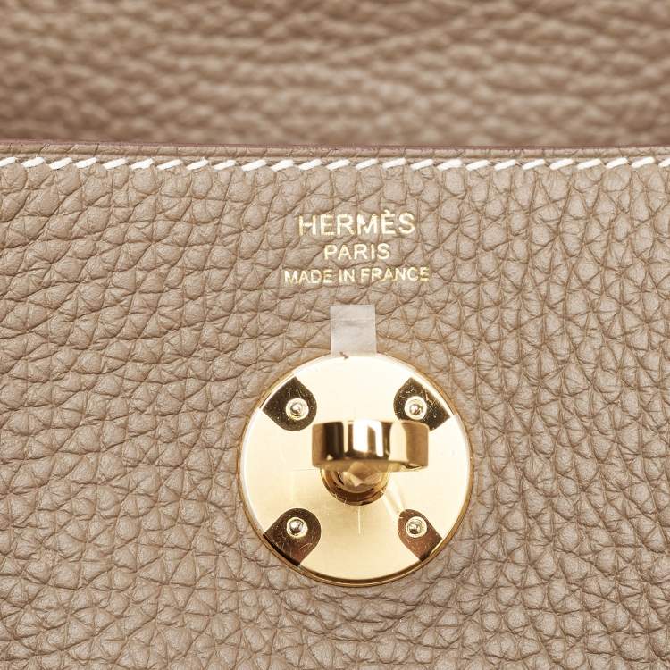 Pre Owned Hermès Etoupe Taurillon Clemence Leather Gold Finish Lindy 26 Bag