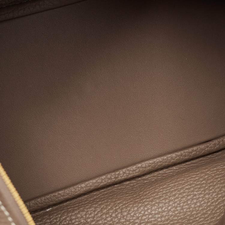 Pre Owned Hermès Etoupe Taurillon Clemence Leather Gold Finish Lindy 26 Bag