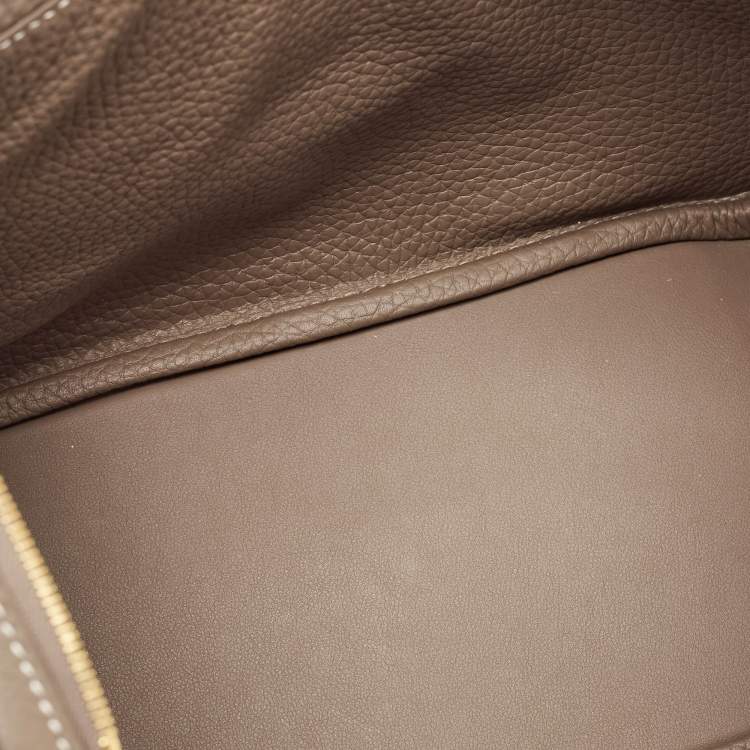 Pre Owned Hermès Etoupe Taurillon Clemence Leather Gold Finish Lindy 26 Bag