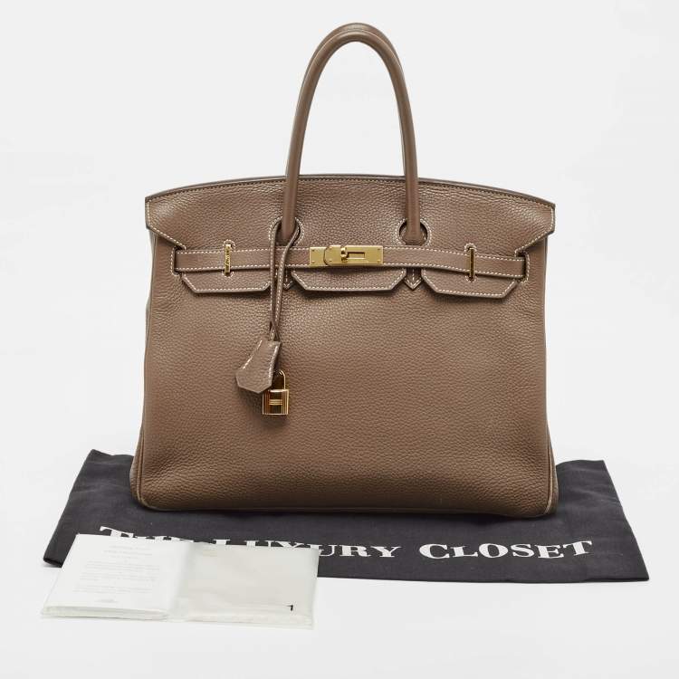 Pre Owned Hermes Etoupe Togo Leather Gold Finish Birkin 35 Bag