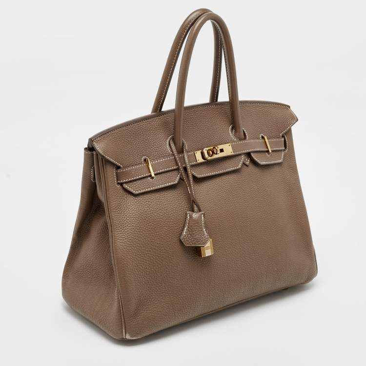 Pre Owned Hermes Etoupe Togo Leather Gold Finish Birkin 35 Bag
