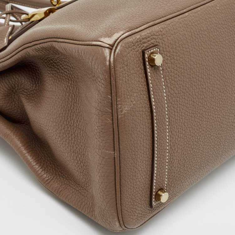 Pre Owned Hermes Etoupe Togo Leather Gold Finish Birkin 35 Bag