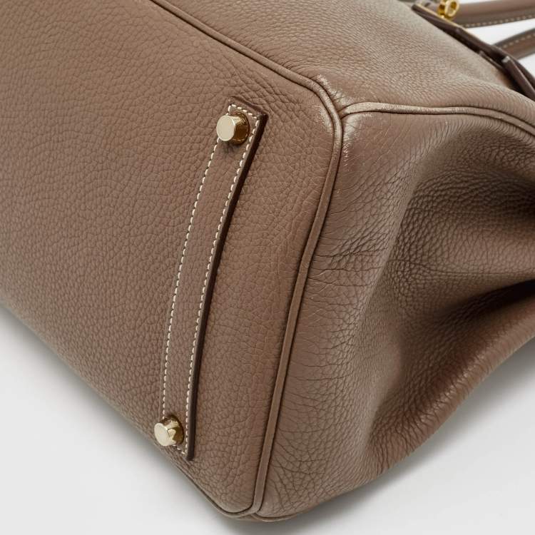 Pre Owned Hermes Etoupe Togo Leather Gold Finish Birkin 35 Bag