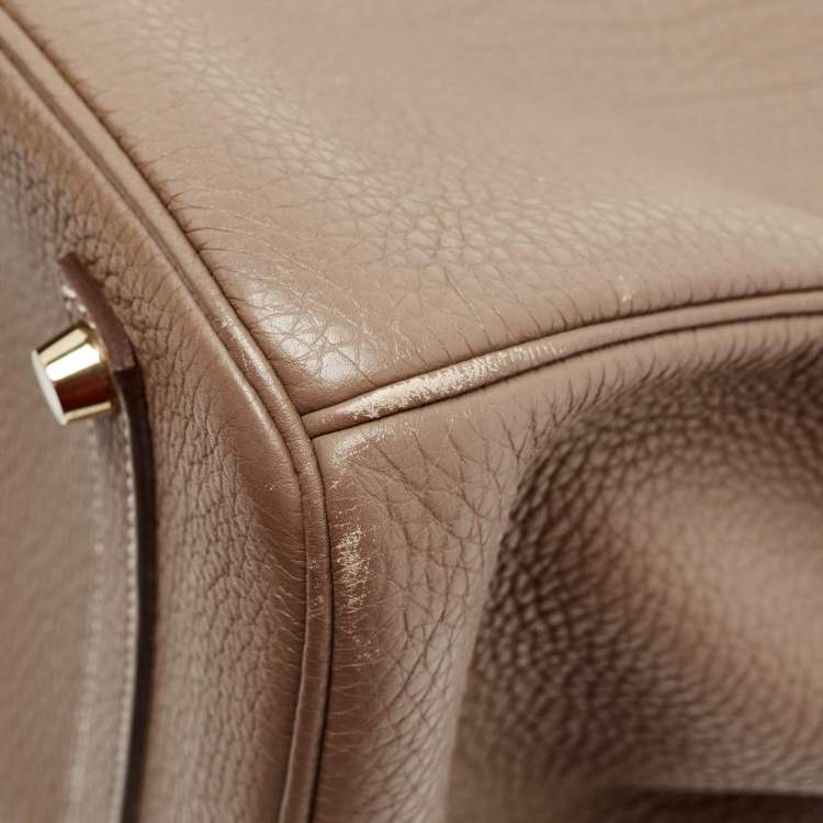Pre Owned Hermes Etoupe Togo Leather Gold Finish Birkin 35 Bag