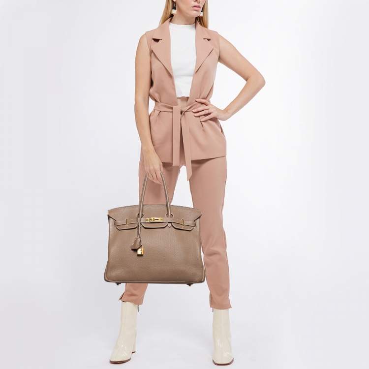 Pre Owned Hermes Etoupe Togo Leather Gold Finish Birkin 35 Bag