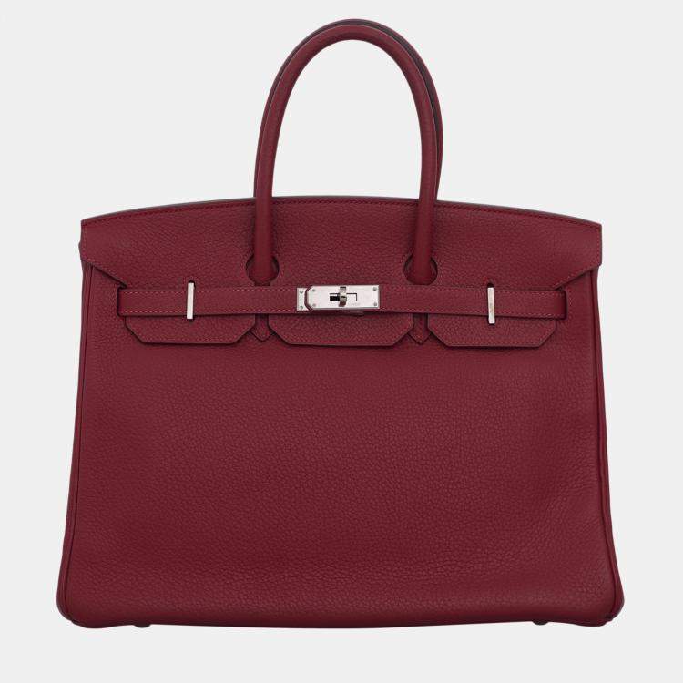 Pre Owned Hermes Rouge Grenat Clemence Leather Birkin 35 Tote Bag