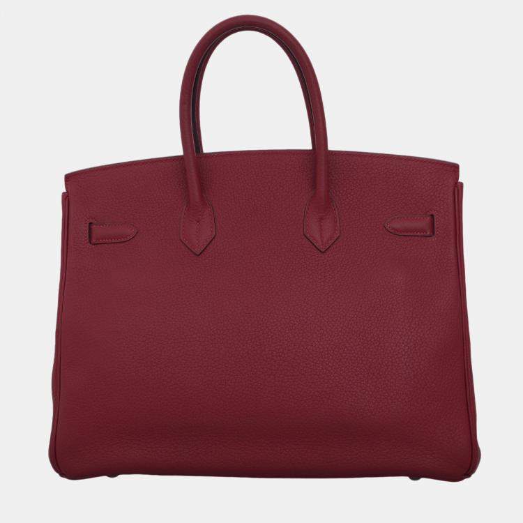 Pre Owned Hermes Rouge Grenat Clemence Leather Birkin 35 Tote Bag