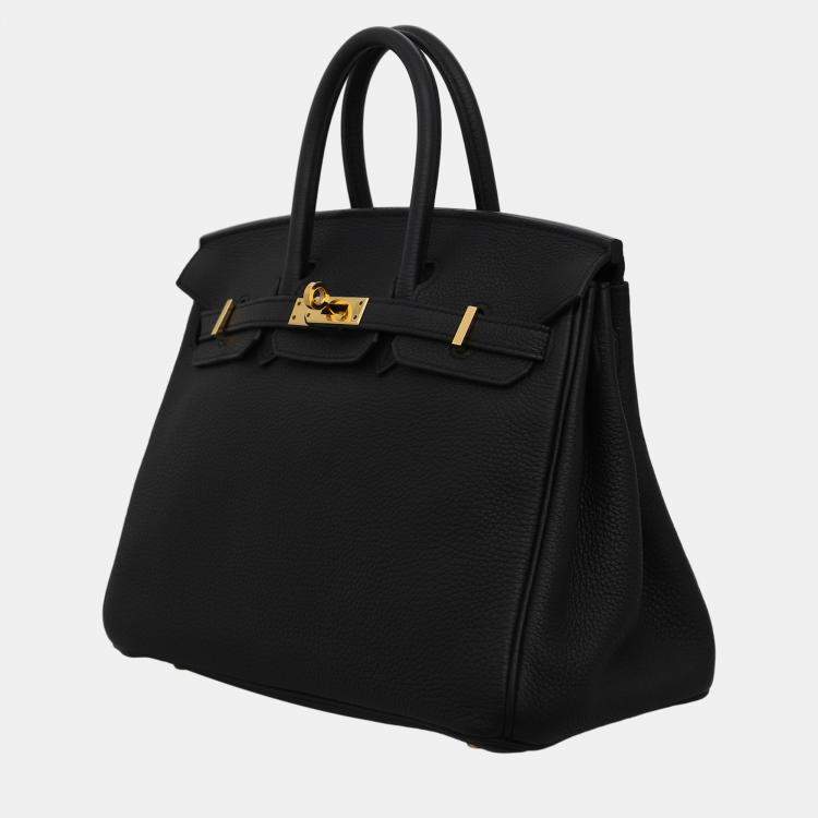 Pre Owned Hermes Noir Togo Leather Gold Finish Birkin 25 Bag