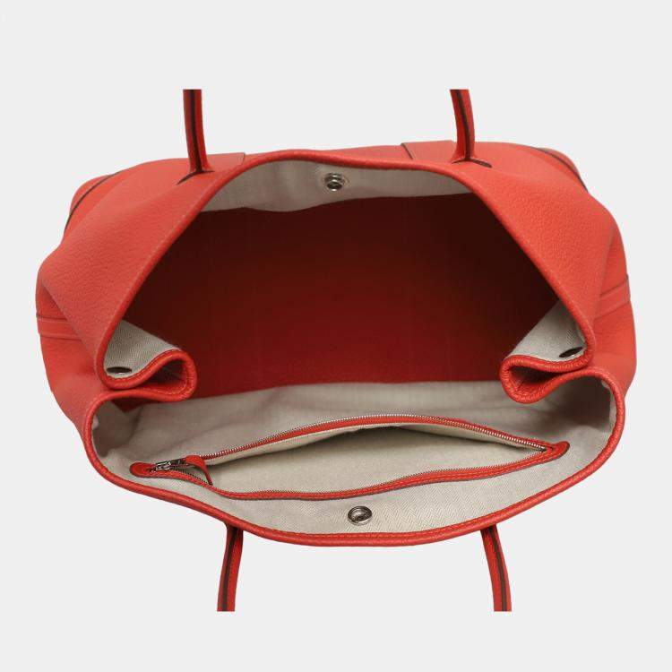 Pre Owned Hermes Rouge Pivoine Leather Garden Party 36 Tote Bag