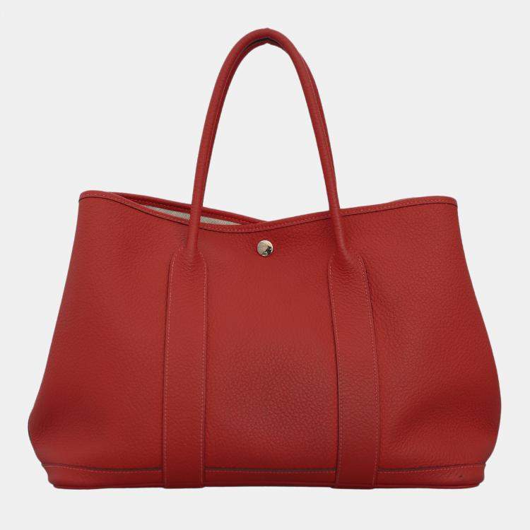 Pre Owned Hermes Rouge Pivoine Leather Garden Party 36 Tote Bag