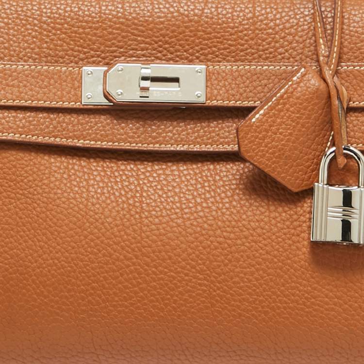 Pre Owned Hermes Gold Togo Leather Palladium Finish Shoulder Kelly 42 Bag