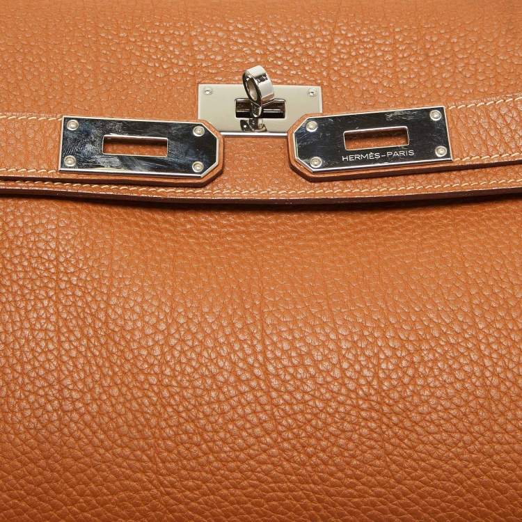 Pre Owned Hermes Gold Togo Leather Palladium Finish Shoulder Kelly 42 Bag