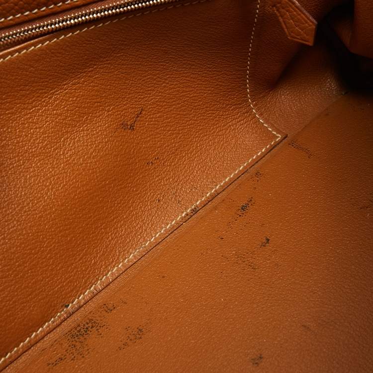 Pre Owned Hermes Gold Togo Leather Palladium Finish Shoulder Kelly 42 Bag
