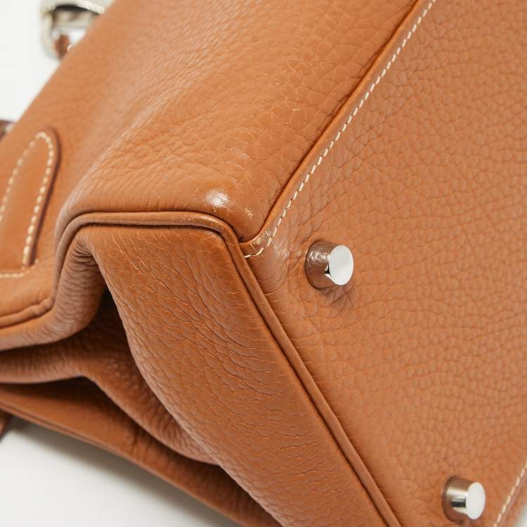 Pre Owned Hermes Gold Togo Leather Palladium Finish Shoulder Kelly 42 Bag