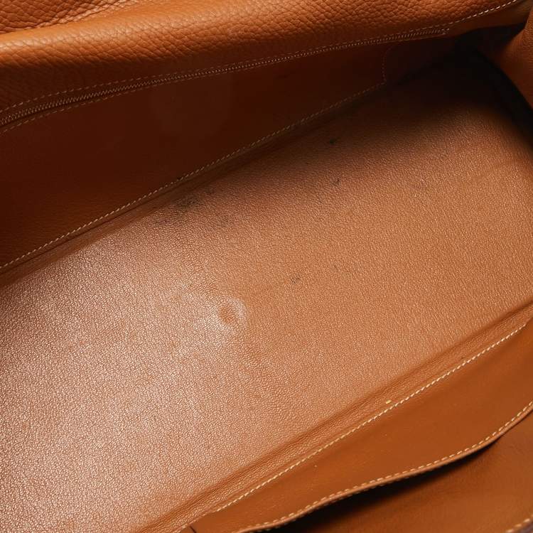 Pre Owned Hermes Gold Togo Leather Palladium Finish Shoulder Kelly 42 Bag