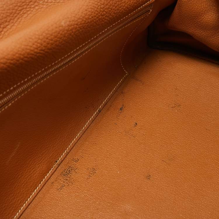 Pre Owned Hermes Gold Togo Leather Palladium Finish Shoulder Kelly 42 Bag