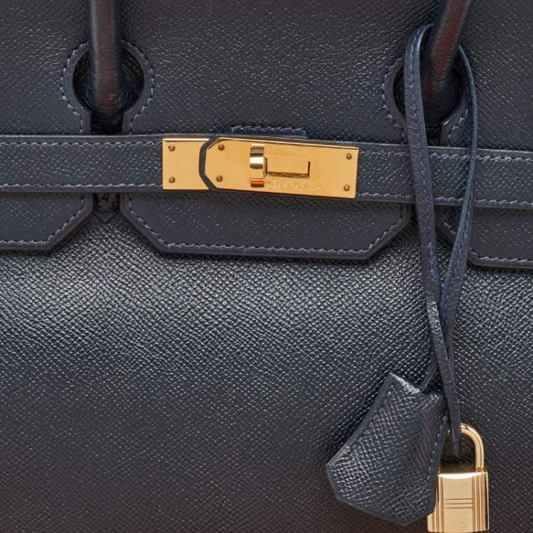 Pre Owned Hermes Navy Blue Epsom Leather Gold Finish HAC Birkin 32 Bag