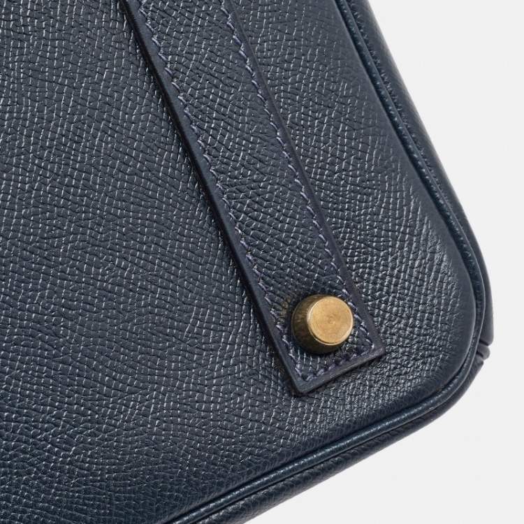 Pre Owned Hermes Navy Blue Epsom Leather Gold Finish HAC Birkin 32 Bag