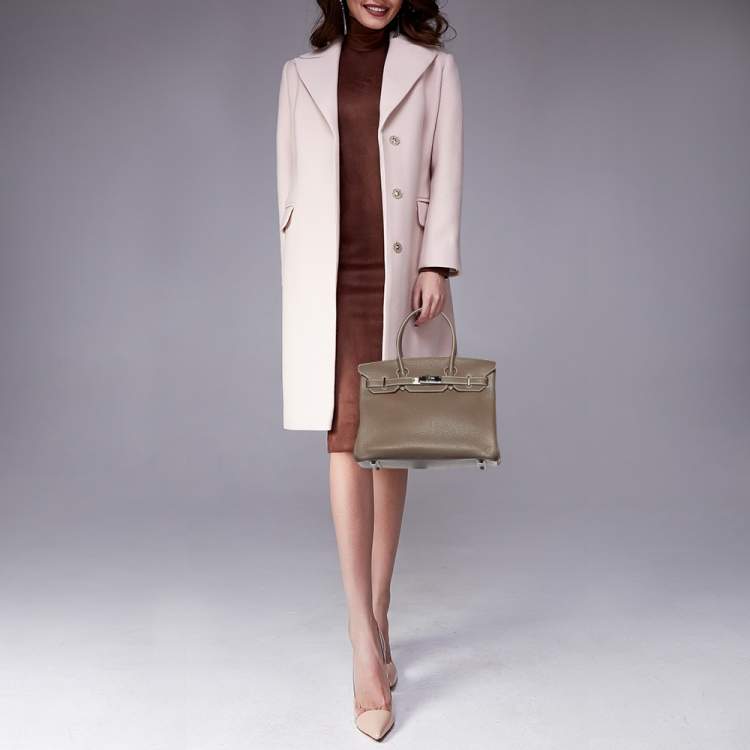 مملوكة مسبقًا Hermes Etoupe Grey Taurillon Clemence Leather Palladium Finish Birkin 30 Bag