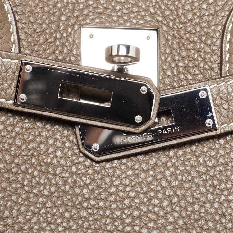 مملوكة مسبقًا Hermes Etoupe Grey Taurillon Clemence Leather Palladium Finish Birkin 30 Bag