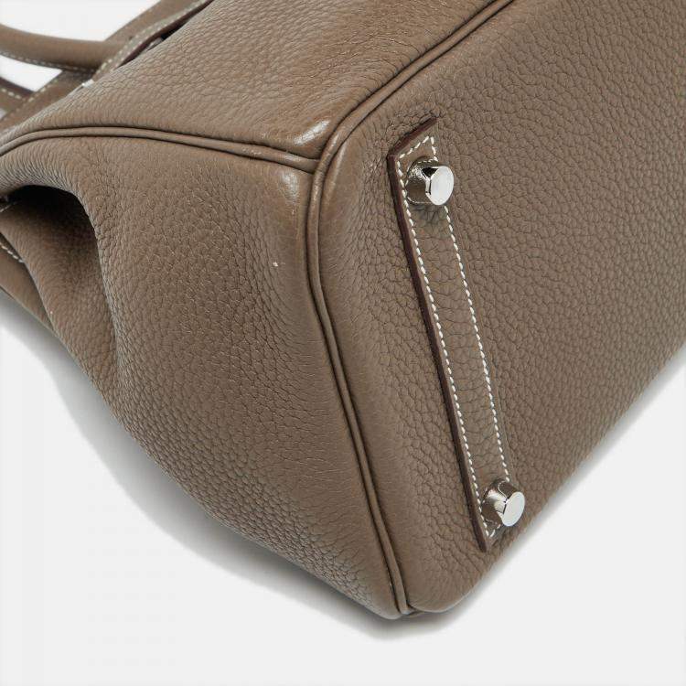 مملوكة مسبقًا Hermes Etoupe Grey Taurillon Clemence Leather Palladium Finish Birkin 30 Bag