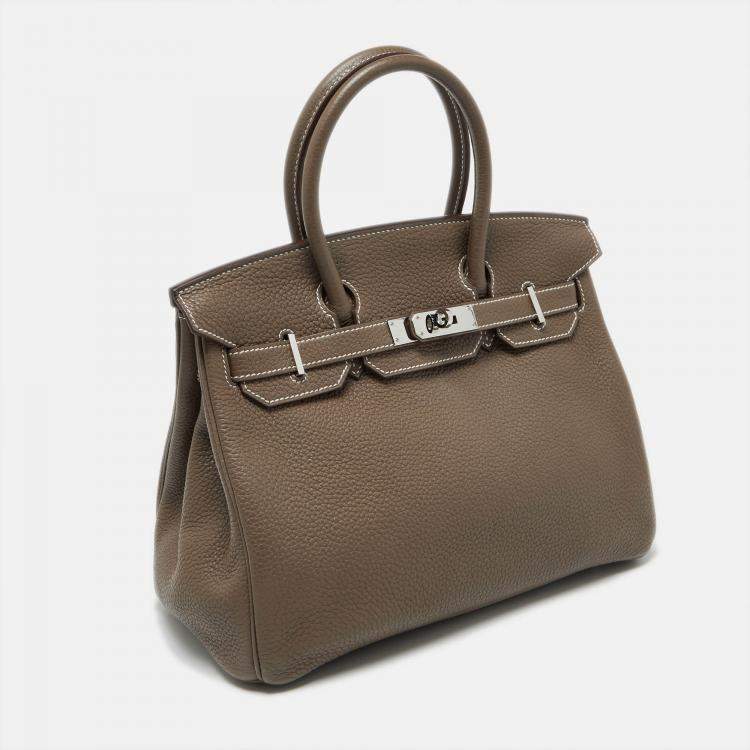 مملوكة مسبقًا Hermes Etoupe Grey Taurillon Clemence Leather Palladium Finish Birkin 30 Bag