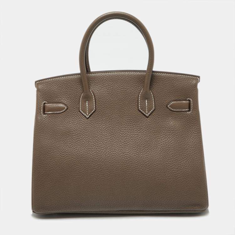مملوكة مسبقًا Hermes Etoupe Grey Taurillon Clemence Leather Palladium Finish Birkin 30 Bag