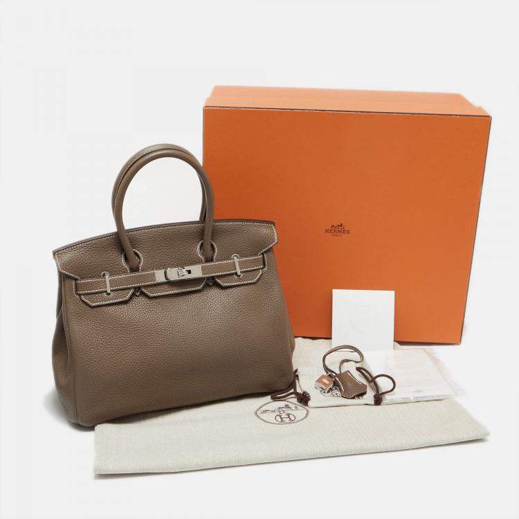 مملوكة مسبقًا Hermes Etoupe Grey Taurillon Clemence Leather Palladium Finish Birkin 30 Bag