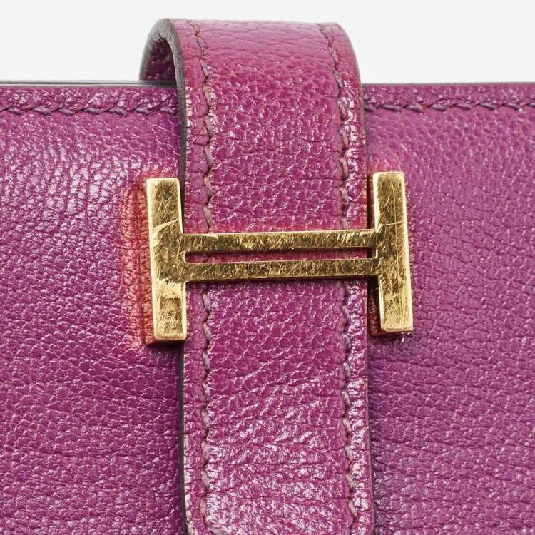 Pre Owned Hermes Anemone Chevre Chamkila Leather Bearn Card Holder