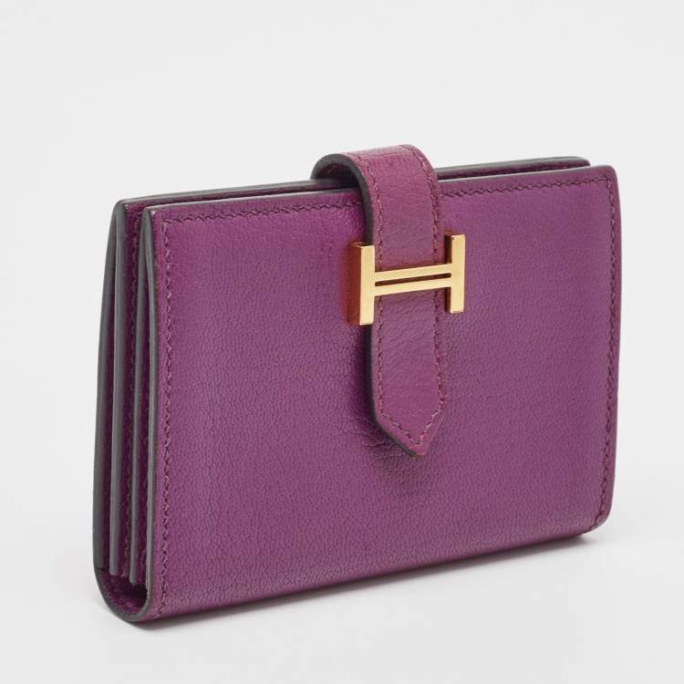 Pre Owned Hermes Anemone Chevre Chamkila Leather Bearn Card Holder