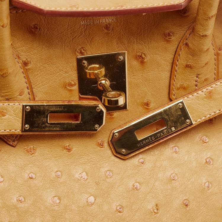 Pre Owned Hermes Saffron Ostrich Gold Finish Birkin 35 Bag