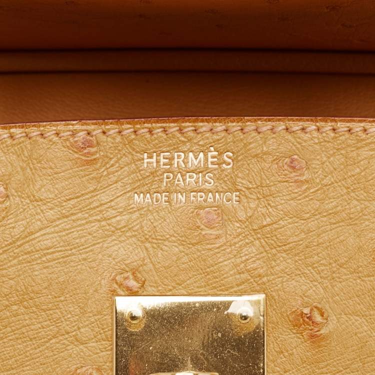 Pre Owned Hermes Saffron Ostrich Gold Finish Birkin 35 Bag
