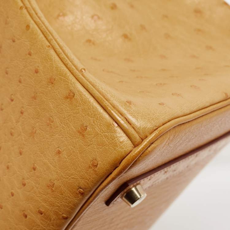 Pre Owned Hermes Saffron Ostrich Gold Finish Birkin 35 Bag