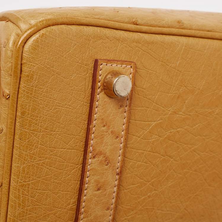 Pre Owned Hermes Saffron Ostrich Gold Finish Birkin 35 Bag