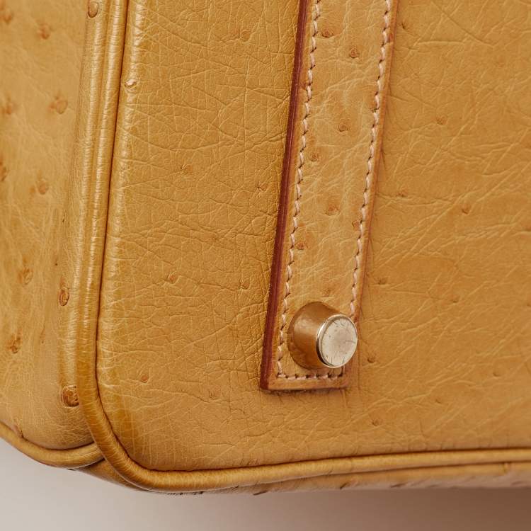 Pre Owned Hermes Saffron Ostrich Gold Finish Birkin 35 Bag