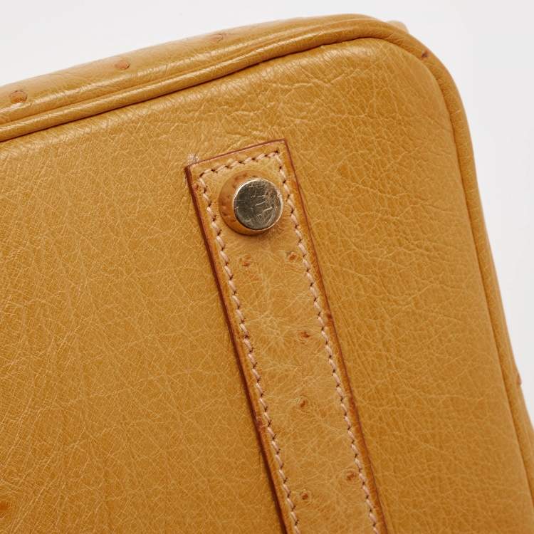 Pre Owned Hermes Saffron Ostrich Gold Finish Birkin 35 Bag