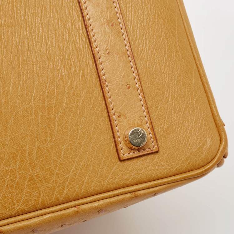 Pre Owned Hermes Saffron Ostrich Gold Finish Birkin 35 Bag